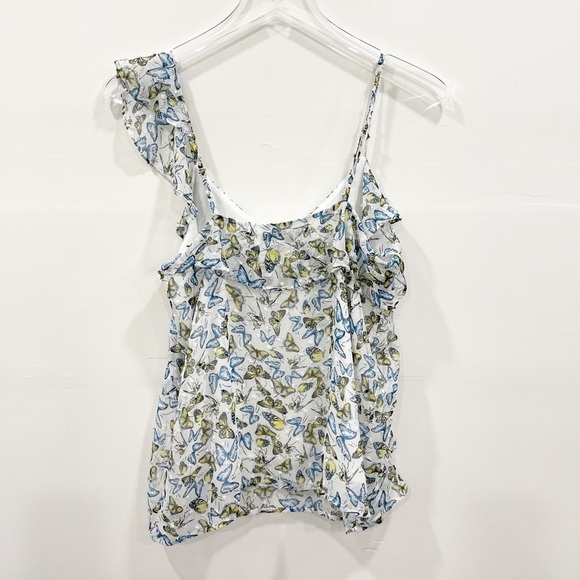 Cupcakes & Cashmere Rusty Swiss Dot Chiffon Tank Ruffle Size XS Butterfly Print - Picture 3 of 8
